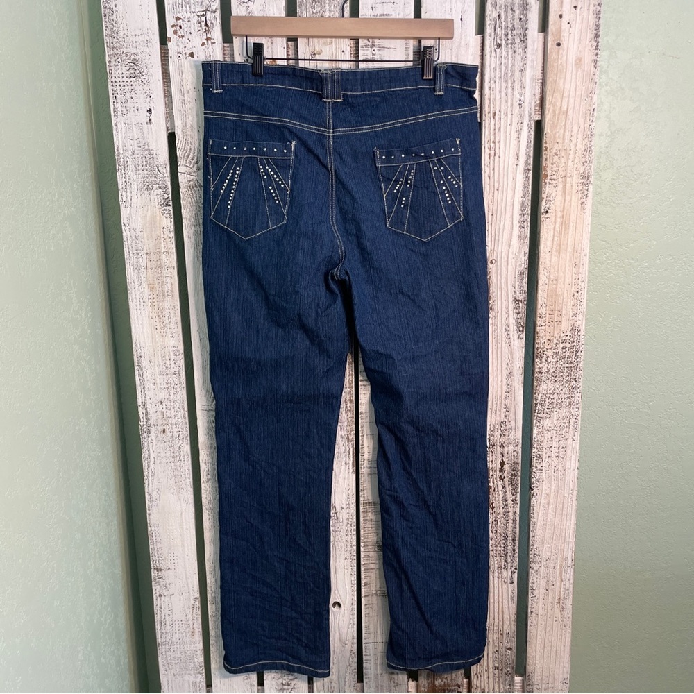 Hee by Heevica Straight Leg Jeans Women 14 Dark Blue High Rise Embellished Bling - Picture 6 of 8